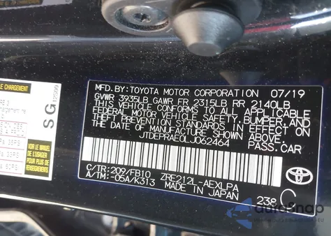 2020 Toyota Corolla Le from USA, damaged, VIN JTDEPRAE0LJ062464